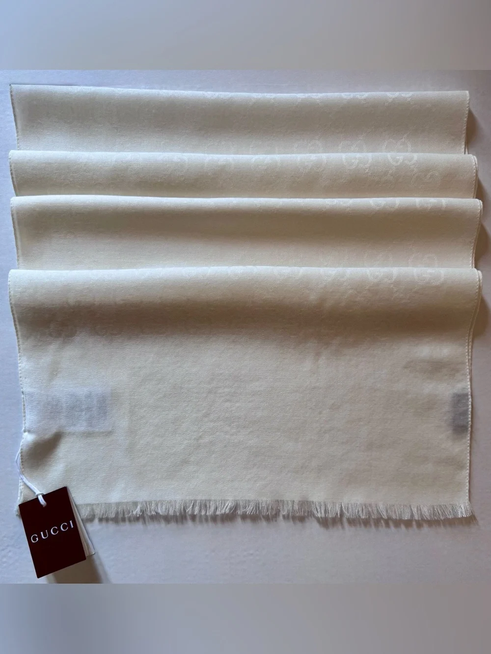NWT AUTHENTIC Gucci GG Monogram Silk & Wool Jacquard Scarf - Cream